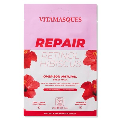 Vitamasques Repair Retinol Hibiscus Biodegradable Sheet Mask & Eco Pouch - 0.71 fl oz