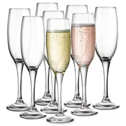 Kook Glass Champagne Flutes, Stemmed, 7.5 oz, Set of 8