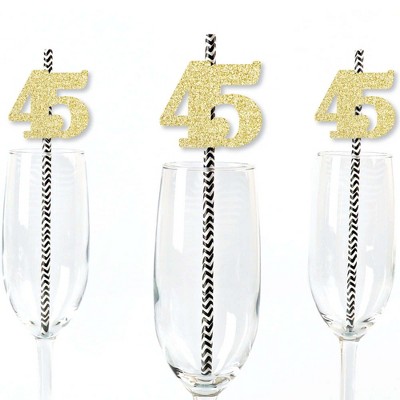 Big Dot of Happiness Gold Glitter 45 Party Straws - No-Mess Real Gold Glitter Cut-Out Numbers & Decorative 45th Birthday Party Paper Straws - 24 Ct