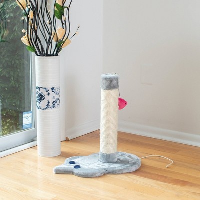Gray Sisal and Faux Fur Mouse-Shaped Cat Scratcher with Toy