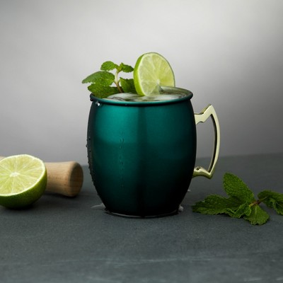Emerald Green Stainless Steel Moscow Mule Mug with Gold Handle, 16oz