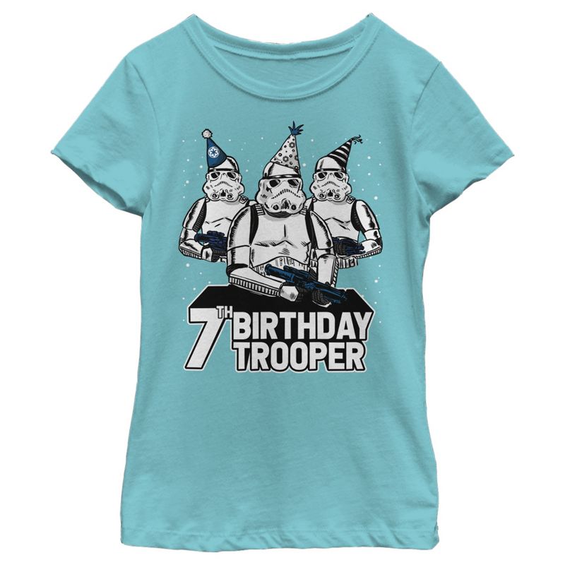 Girl's Star Wars Stormtrooper Party Hats Trio 7th Birthday Trooper T-Shirt, 1 of 4