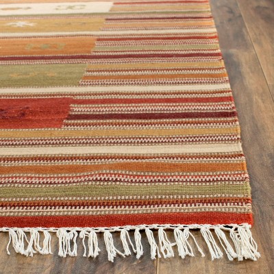 Burgundy and Multi Wool Flat Woven Runner Rug