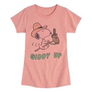 Girls' - Peanuts - Snoopy Giddy Up Fitted Short Sleeve Graphic T-Shirt - 1 of 4