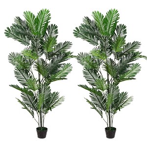 Gulches 2 pcs Natural Appearing Artificial Palm Trees Plants with Tropical Foliage: Perfect for Bedroom, Garden, Office and Living Room - 1 of 4