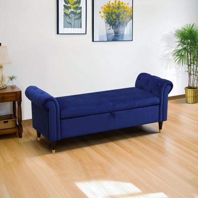 DOMETOUR Fluffy Fabric Bedroom Storage Bench - Cozy Upholstered Seat with Hidden Compartment