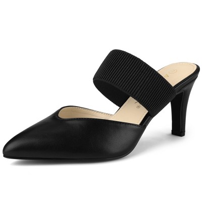 Allegra K Women's Pointed Toe Elastic Strap Slip-On Stiletto Heels Mules