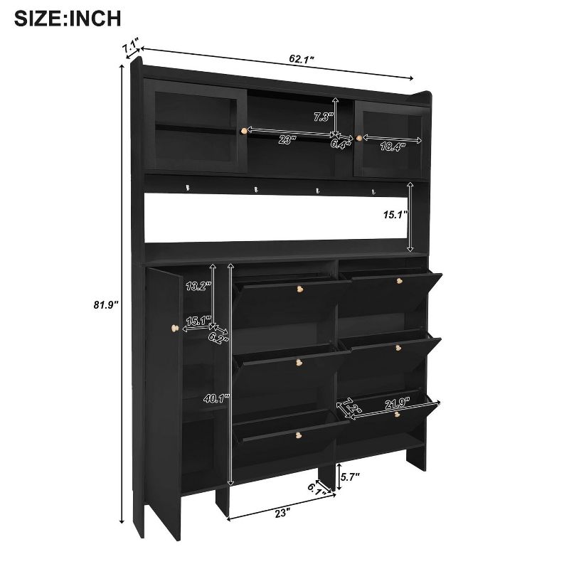 Multifunctional Shoe Rack with Large Storage Space,  Shoe Cabinet with 6 Flip Drawers and Tempered Glass Doors - Maison Boucle, 3 of 10