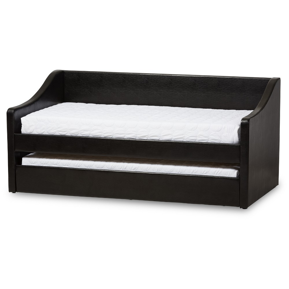 Photos - Bed Baxton Studio Twin Barnstorm Modern and Contemporary Fabric Upholstered Daybed with Guest Trundle  Black: MDF Frame, Poly