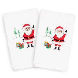 Linum Home Textiles Christmas Santa Waving - Embroidered Luxury 100% Turkish Cotton Hand Towels - 1 of 3