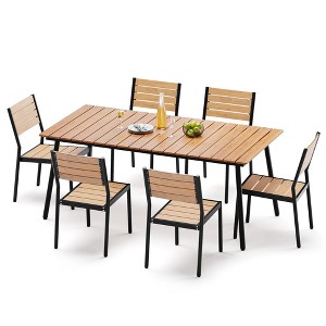 Crestlive Products Outdoor Dining Set Patio Dining Table with chairs Wooden-Like Top and Aluminum Frame Umbrella Hole - 1 of 4