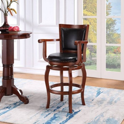 Cherry Wood and Leather Swivel Bar Stool, 44.5" Height