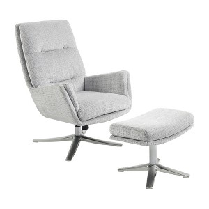 Chenille Upholstery Swivel Accent Chair with Ottoman, High-Density Foam, Attached Cushions and Silver Finish Base - 1 of 4