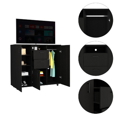 Black Double-Door Cabinet Dresser with Casters