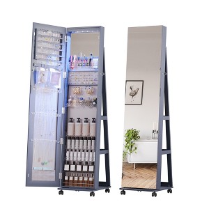 Fredees 360° Rotating LED Jewelry Armoire with Lock, Full Length Mirror, Large Floor Standing Organizer with Shelves,White - 1 of 4