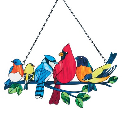 Collections Etc Hand-painted Birds on Branch Metal Art Hanging Decoration