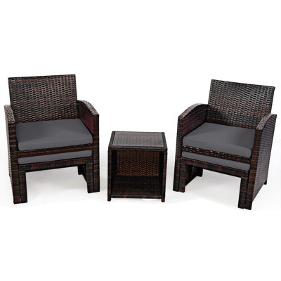 Tangkula 5 PCS Patio Rattan Wicker Furniture Set Chair Coffee Table Kit w/Soft Cushion Ottoman Gray/Turquoise/White/Red