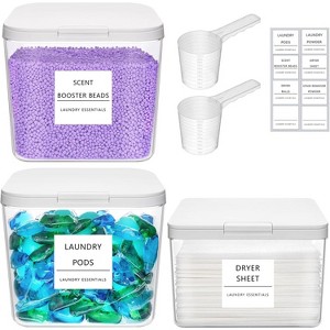 Laundry Pods Container & Dryer Sheet Holder Set with Pop-Up Lids, Detergent Dispenser Jars Includes Labels and Scoop - 1 of 4