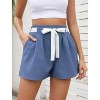Womens High Waisted Pleated Tie Waist Casual Shorts Elastic Waist Wide Leg Shorts - 4 of 4