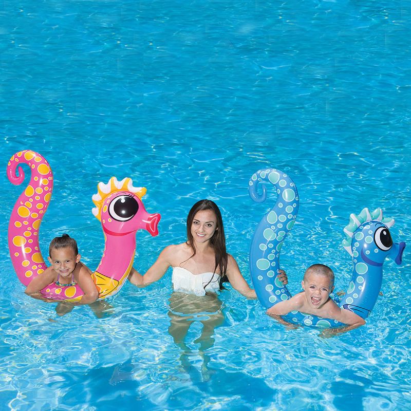 Swim Central 2ct Inflatable Seahorse Noodle Swimming Pool Toys 54" - Pink/Blue, 2 of 3