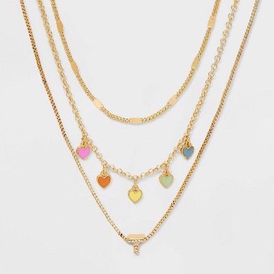 Girls' Multi Hearts Initial Necklace Set - art class™