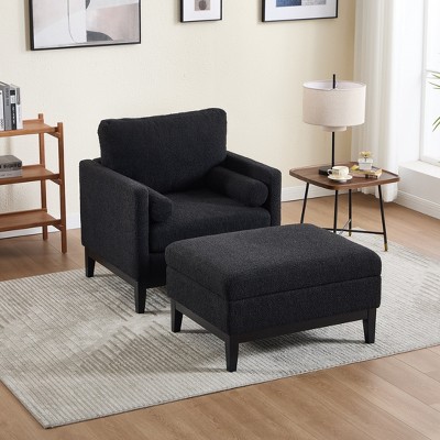 Aortzio 35.43"W Wide Upholstered Accent Armchair With Storage Ottoman