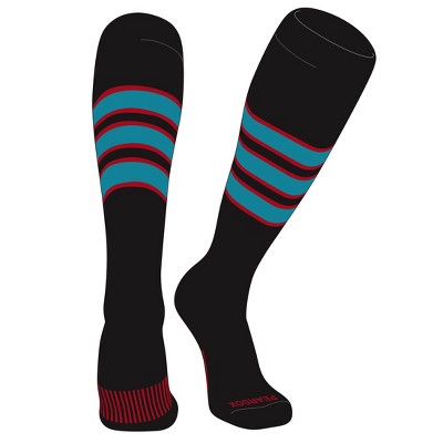 PEAR SOX Striped OTC Baseball, Softball, Football Socks (C) Black, Red, Marlin Teal