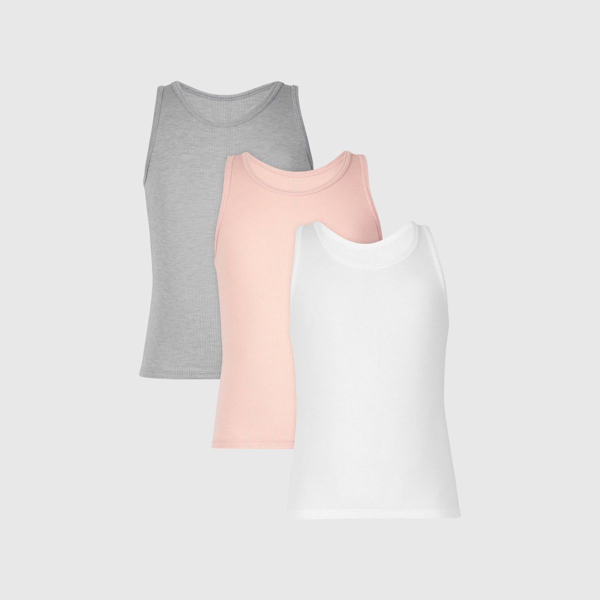 Hanes Originals Girls' 3pk Solid Ribbed Tank Top - White/Pink/Gray