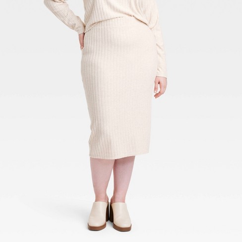 Women's Knit Pencil Midi Skirt - Universal Thread™ Heather Cream Xxl ...