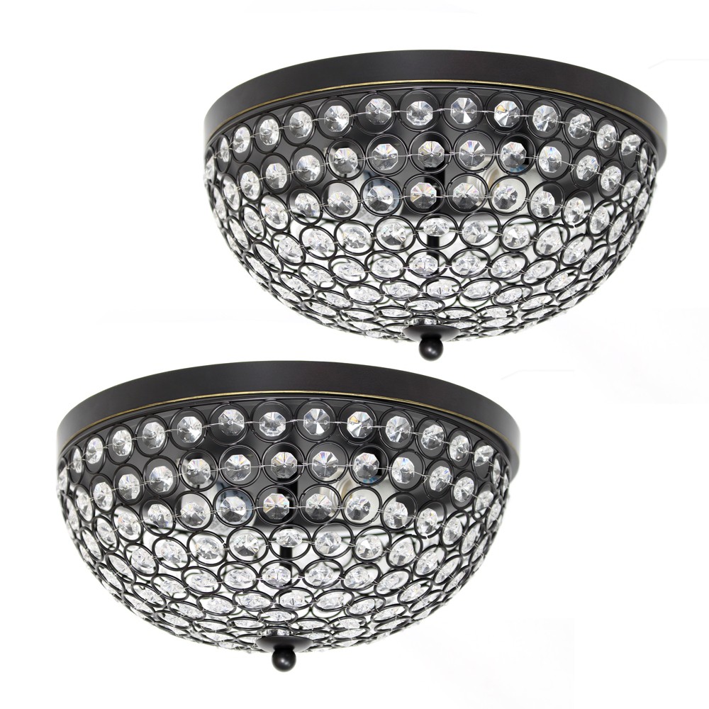 Photos - Chandelier / Lamp Set of 2 13" Elipse Crystal Flush Mount Ceiling Lights Bronze - Elegant De