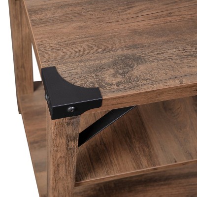 Rustic Oak and Metal 3-Tier Square End Table
