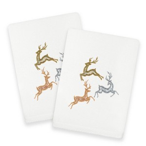 Linum Home Textiles Christmas LEAPING DEER - Embroidered Luxury 100% Turkish Cotton Hand Towels (Set of 2) - 1 of 3