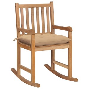 vidaXL Rocking Chair Outdoor Rocking Chair with Beige Cushion Solid Wood Teak - 1 of 4