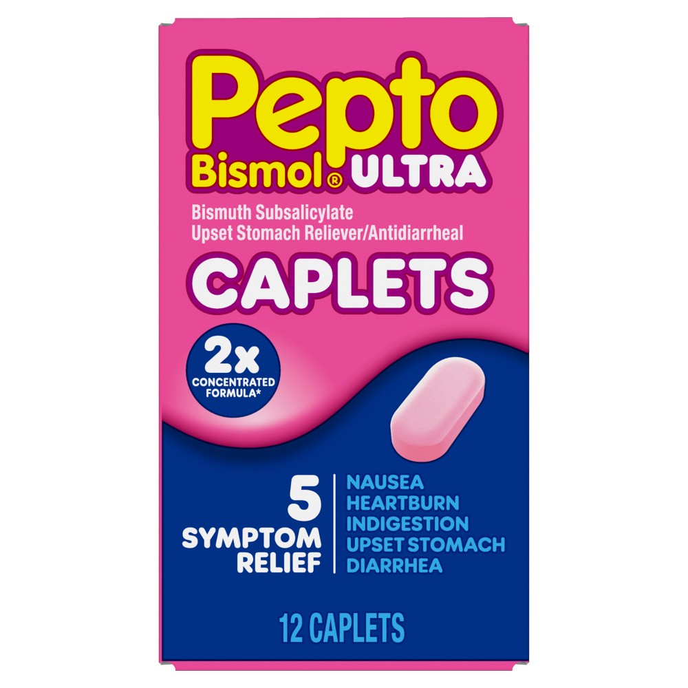 Pepto-Bismol ULTRA Caplets, Upset Stomach Relief, Stomach Relief, Anti-Diarrheal - 12ct