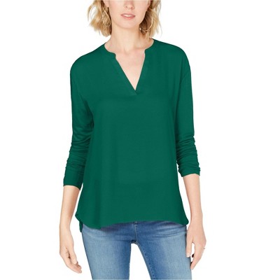 I.N.C International Concepts Womens Split Neck Pullover Blouse, Green, Small