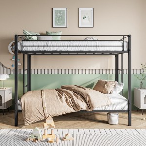 SeaCamel ‌Vintage Brown Twin-over-Twin Metal Bunk Bed - Heavy Duty, Space-Saving Design with Double Safety Guard Rails - 1 of 4