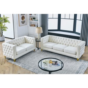 TiramisuBest 80" 3-Seater Tufted Velvet Sofa with Rolled Arms & Nailhead Trim, Black for Living Room, Bedroom & Office,3S+3S - 1 of 4