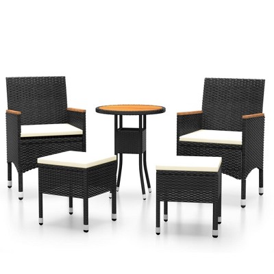 vidaXL 5 Piece Lounge Set - Black Poly Rattan - Outdoor Patio/Deck/Balcony Furniture - Acacia Wood Table - Padded Seats/Cushions