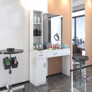 Barber Salon Station with Mirror, Wall Mount Hair Styling Salon Station with Hair Dryer Holders Open Shelves, Drawer, Beauty Spa Salon Equipment - 1 of 4