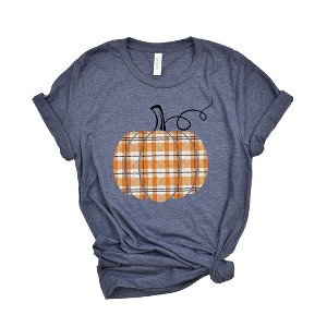 Simply Sage Market Women's Orange Plaid Pumpkin Circle Short Sleeve Graphic Tee - 1 of 2