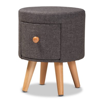 Rocco Wood 1 Drawer Ottoman Stool Dark Gray/Oak Brown - Baxton Studio