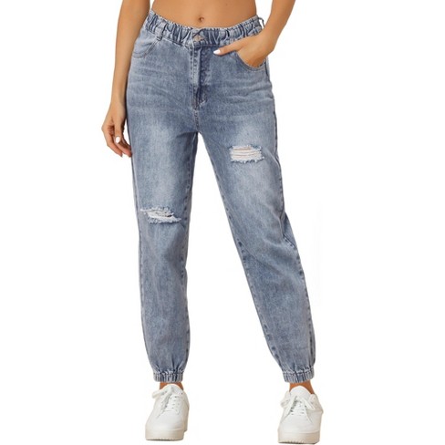 Ripped Drawstring Waist Jogger Jeans