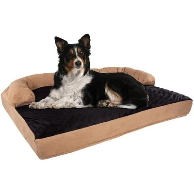 PETMAKERExtra-Large Dog Bed ¨C 45.5 x 32 Pet Bed - 3-Layer Orthopedic Dog Sofa with Cooling Gel, Memory Foam and Neck Bolster (Tan/Black), XL
