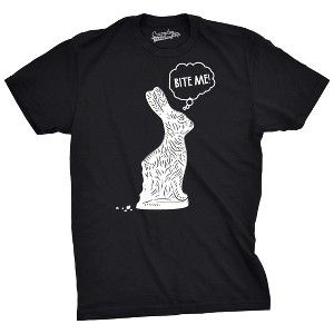 Mens Bite Me Chocolate Holiday Bunny T Shirt Funny Sassy Candy Hilarious Tee - Crazy Dog Men's T Shirt - 1 of 4