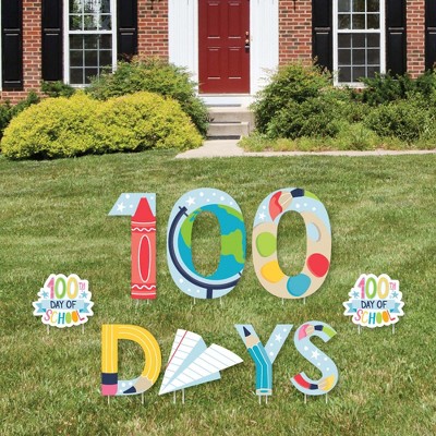 Big Dot of Happiness Happy 100th Day of School - Yard Sign Outdoor Lawn Decorations - 100 Days Party Yard Signs - 100 Days