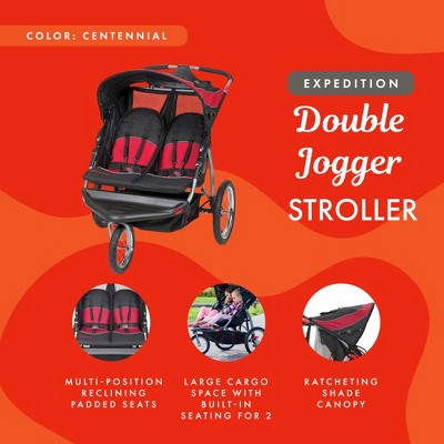 Centennial Red and Black Double Jogging Stroller with Swivel Wheels