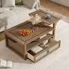 HDZNVF Modern Coffee Table, Coffee Table With 1 Storage Shelf, 2 Tabletops And 1 Rattan Drawer For Living Room, Dark Brown - 3 of 4