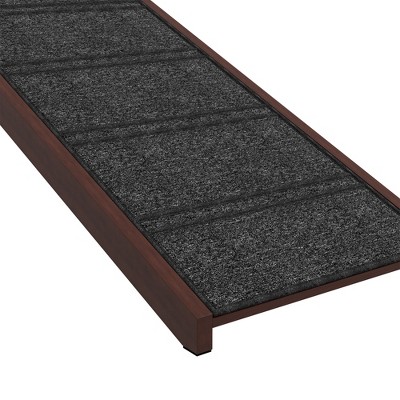 Brown Pine Wood Dog Ramp with Non-Slip Carpet and Top Platform