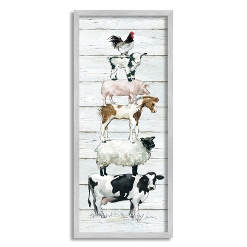 Stupell Industries Country Farm Animal : Sheep X Cow Gray 13 Framed Giclee, 30 Rooster Target Pig Stack