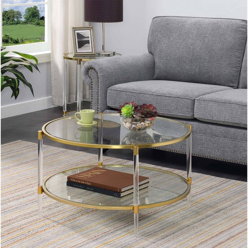 Royal Crest 2 Tier Acrylic Glass Coffee Table Clear/Gold - Breighton Home, 3 of 9